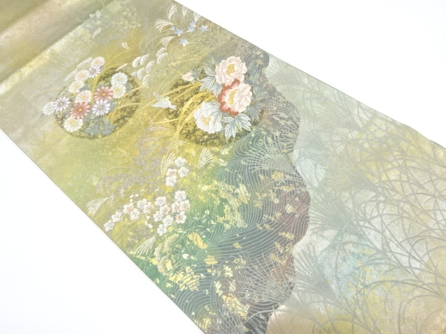 JAPANESE KIMONO / VINTAGE FUKURO OBI / SILK / WOVEN AUTUMN FLOWERS